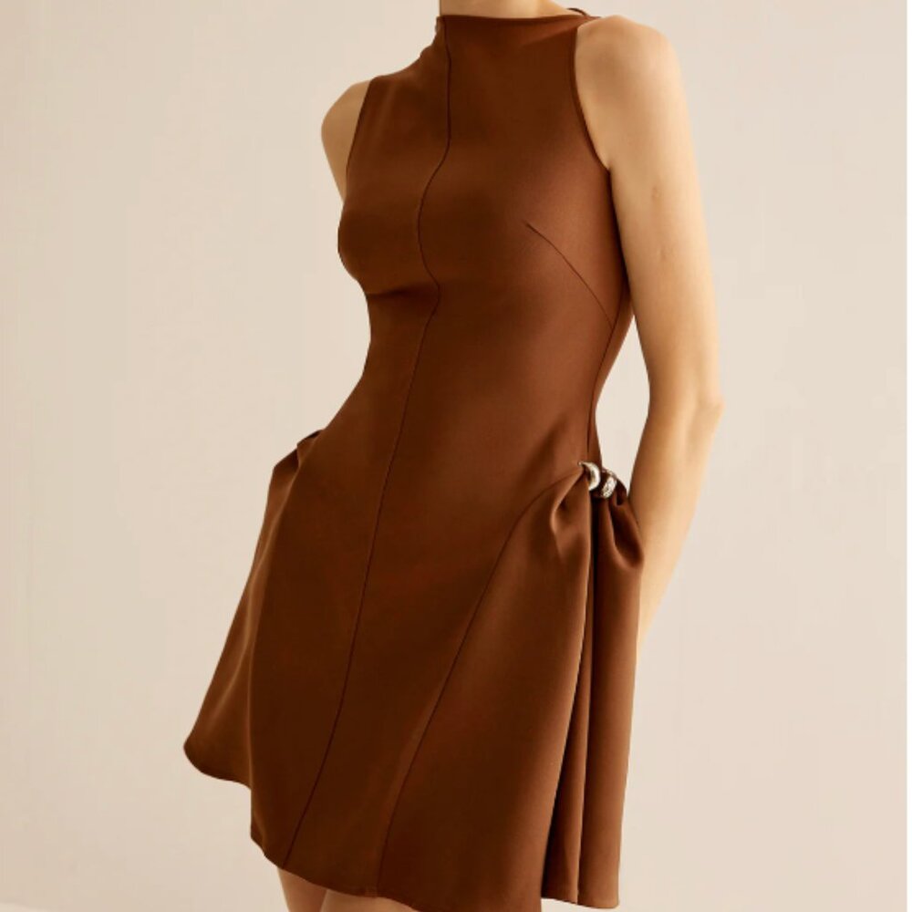 Asymmetrical Collar Panel Ruched Dress